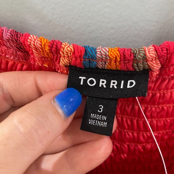 Torrid Midi Challis Striped Smocked Tiered Dress - 3 - Picture 8 of 11